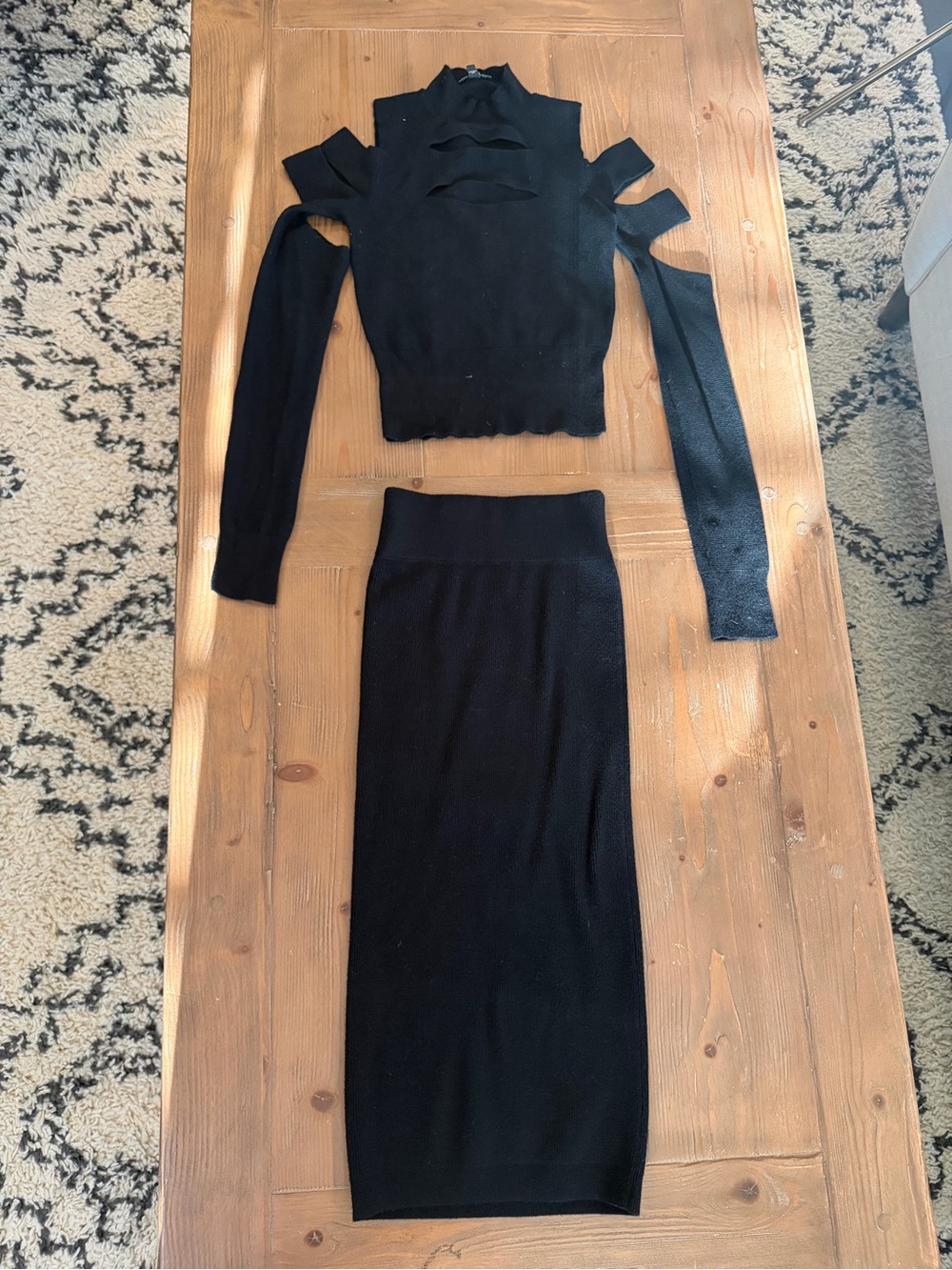 2 Piece Set Black Knit Midi Skirt and Top from Express